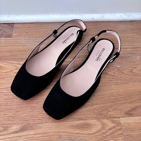 Ballerete Black Suede Square Toe Slingback Ballet Flats - Picture 6 of 12